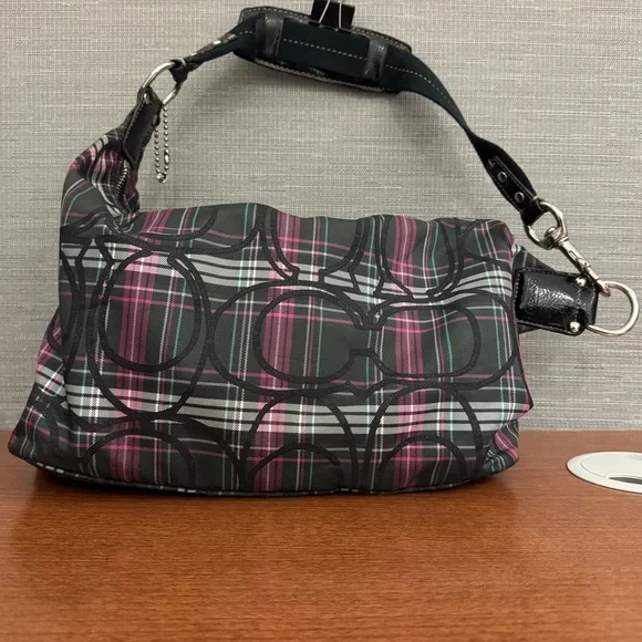 Coach Purple & Black Tartan Handbag - Picture 3 of 9